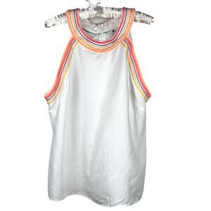 Boden Embroidered White Linen Halter Top Size 16 Dollie Sleeveless